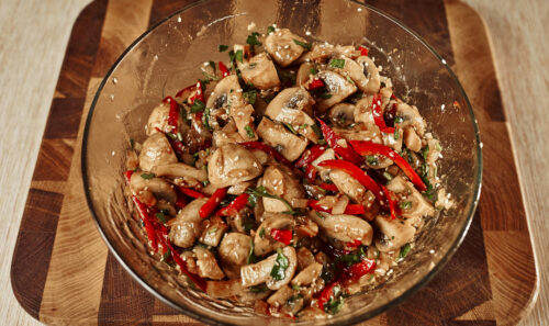 Marinated mushroom salad ready to serve