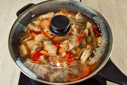Pork and potato stew gently simmering