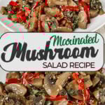 Marinated mushroom salad with garlic, soy marinade, and fresh parsley, served as a cold appetizer