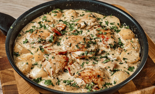 Creamy Dijon Chicken Thighs in skillet
