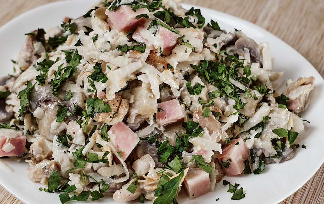 Creamy celery root salad in a plate