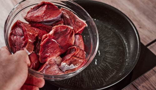 Searing beef cubes for beef bourguignon
