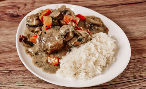 Pork Blanquette served with rice