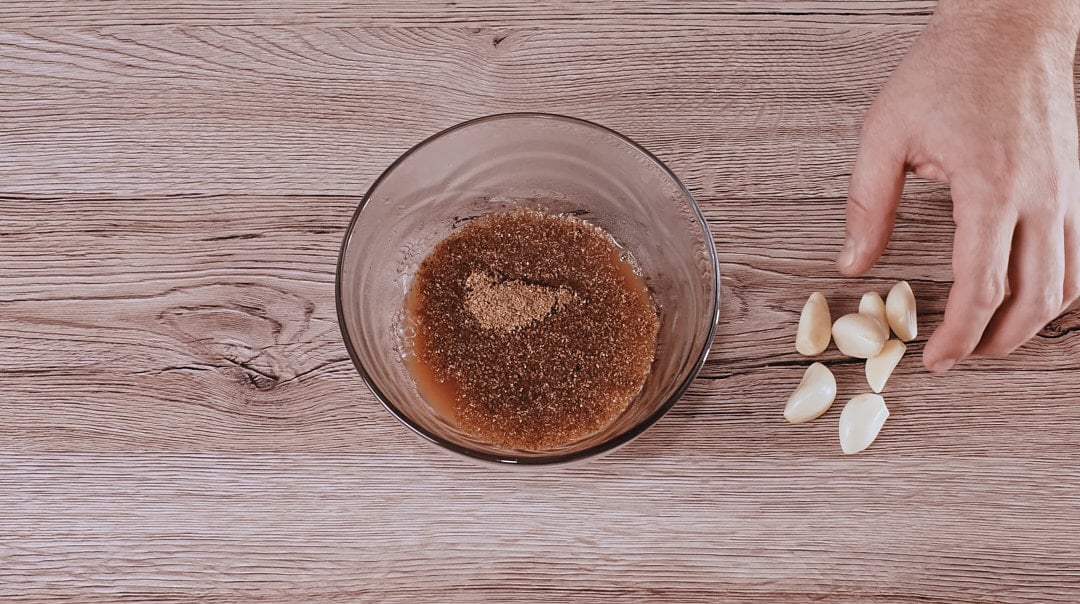 Seasonings whisked into bean cooking liquid