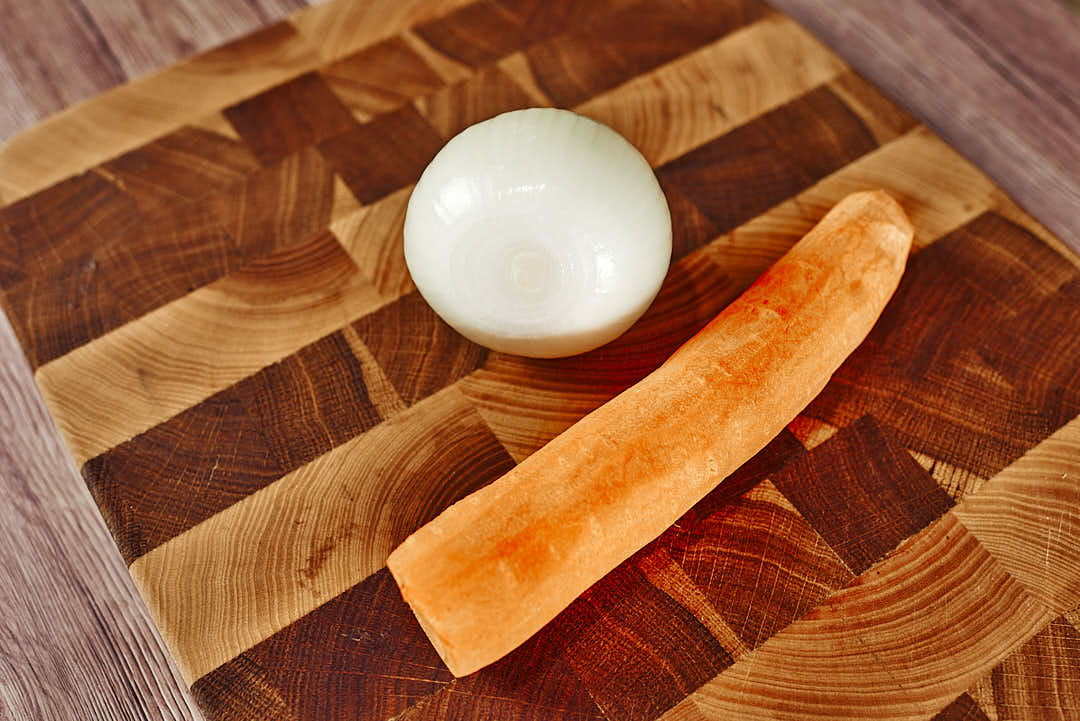 Chopped onion on a board