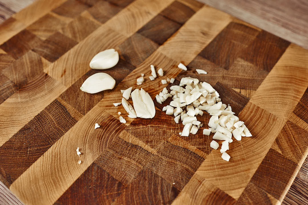 Chop garlic for the sauce