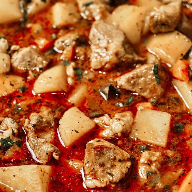 Pork stew with potatoes ready to serve