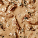 Creamy chicken liver with mushrooms sauce