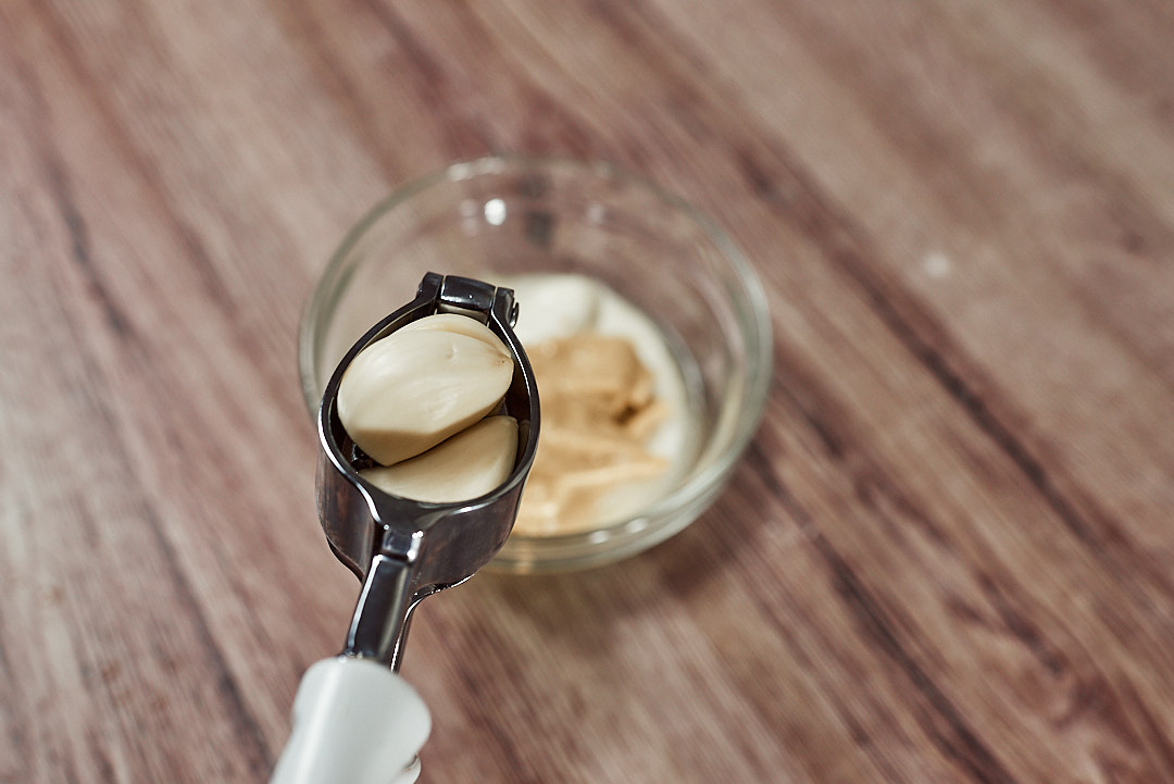 Creamy mayo–Dijon dressing ready for keto chicken sala