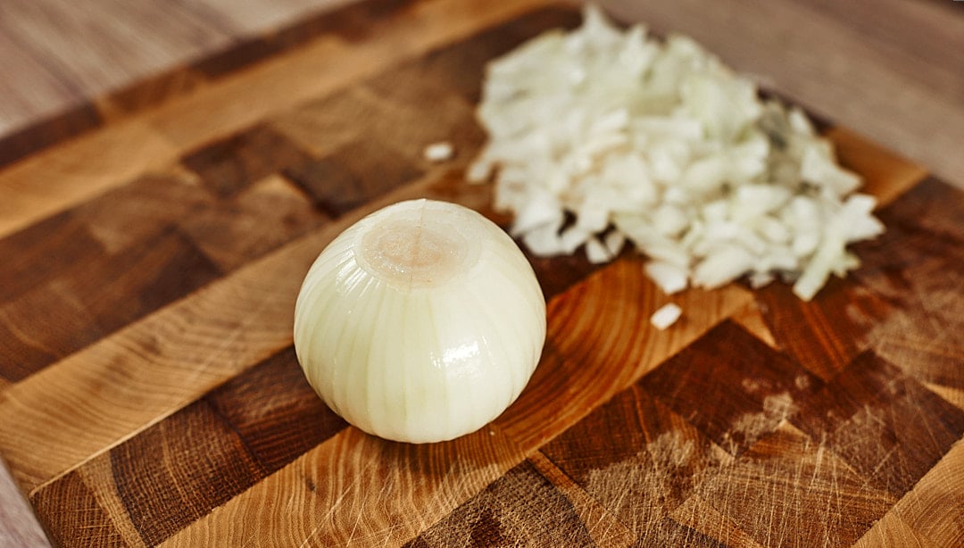 Choped Onion for cheesy soup