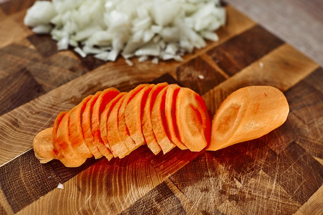 Chopped carrot for cheesy soup
