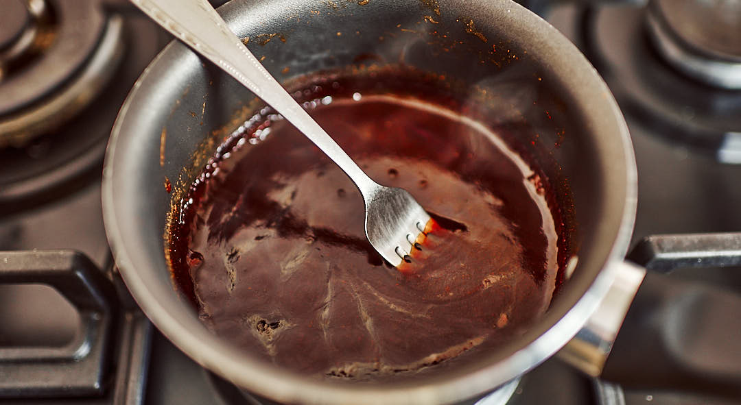 Simple homemade BBQ sauce in a pan