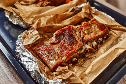 Tender baked ribs after slow cooking