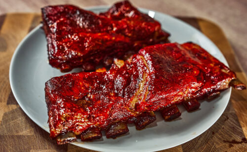 Homemade oven BBQ ribs just out of the oven