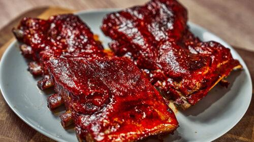 Caramelized oven BBQ ribs just out of the oven