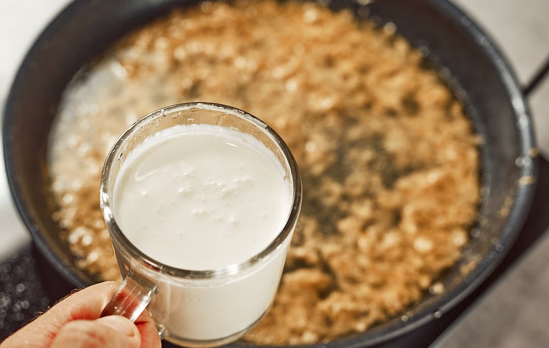 Add cream for chicken breast sauce