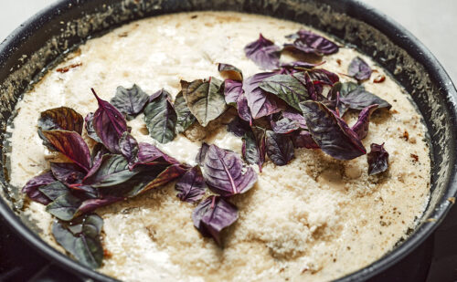 Fresh basil for chicken breast sauce