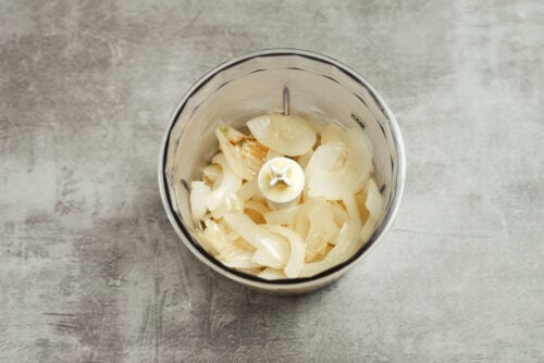 Sautéed onion in blender for chicken meatballs