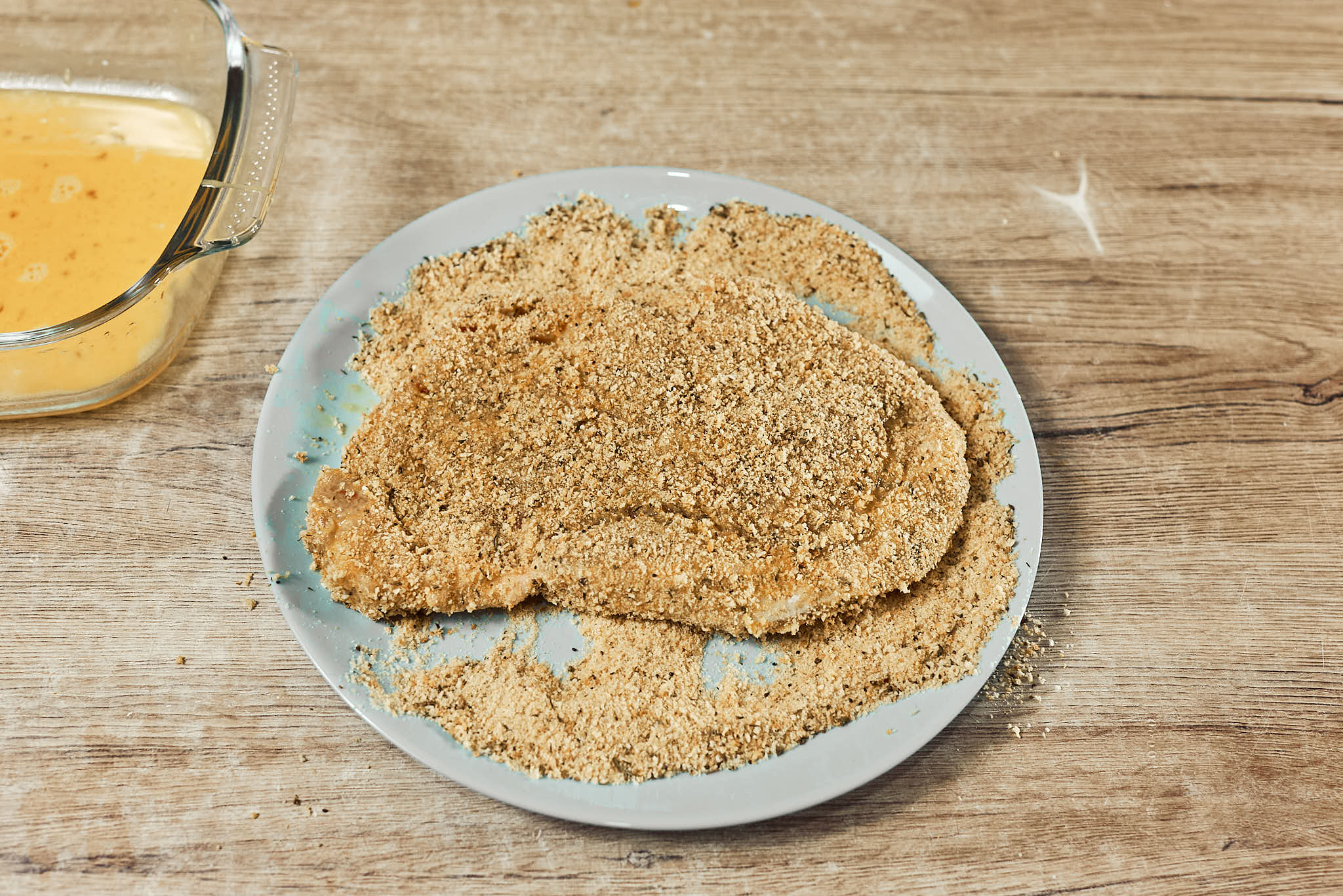 Breaded pork cutlet coated in seasoned breadcrumbs