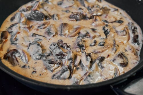 Creamy beef stroganoff simmered with mushrooms