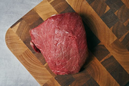Raw beef steak prepared for beef stroganoff
