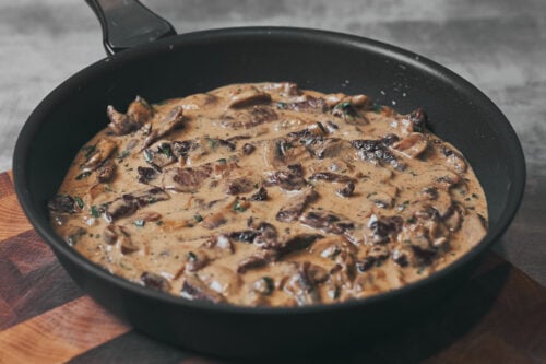 Finished beef stroganoff ready to serve