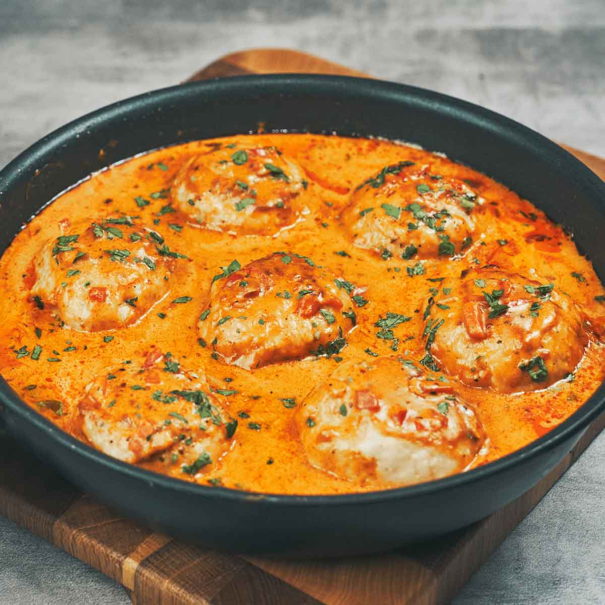 Creamy chicken meatballs in rich vegetable cream sauce