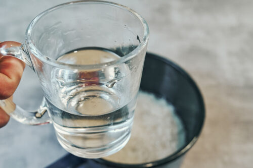 Measuring water for cooking rice