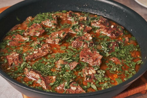 Garlic butter beef finished with fresh chopped parsley