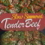 Slow simmered tender beef cooked in rich sauce and served as a comfort food dinner