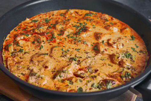 Creamy caramelized onion chicken finished and ready to serve