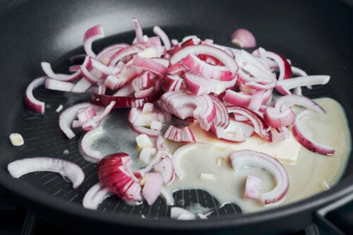 Chopped onions starting to cook in butter