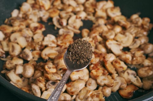 thyme added to mushrooms and garlic for extra flavor