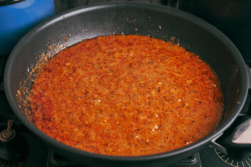 Sauce loosened with pasta water