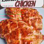 Juicy lemon honey butter chicken served on a plate with glossy sauce