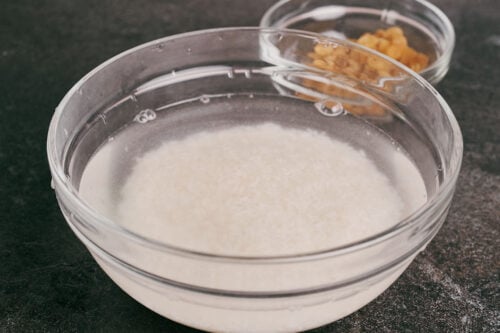 Rice soaking in water before cooking