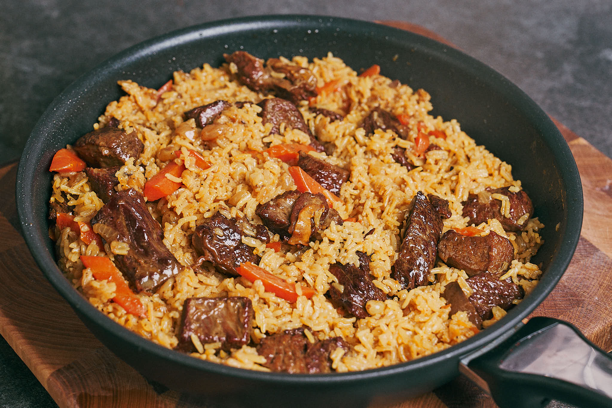 Beef and rice skillet with tender beef and fluffy rice
