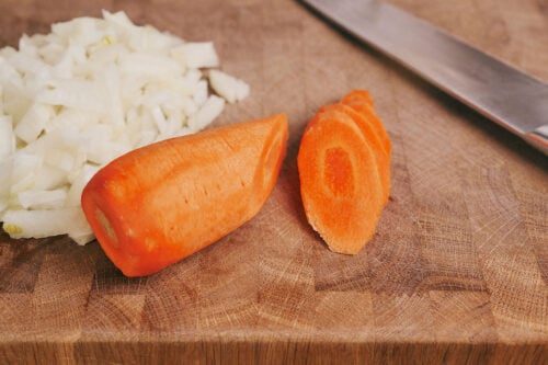 Carrot sliced on cutting board