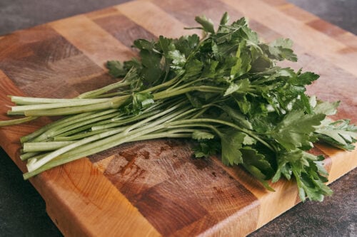 Fresh parsley with stems prepared for beef soup