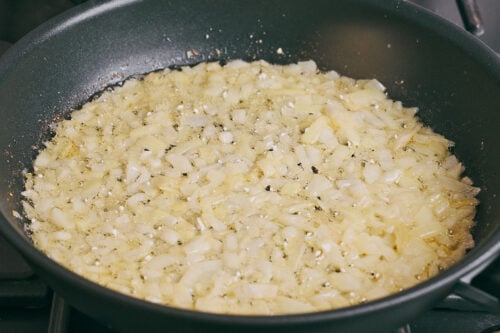 Onion cooking until soft and translucent in butter
