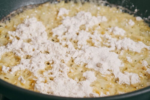 Flour stirred into onion and butter mixture