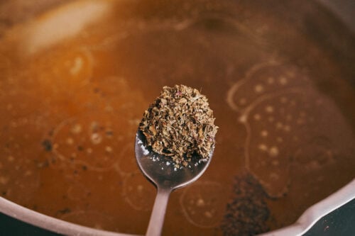 Basil added to beef soup for flavor