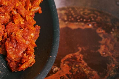 Tomato onion base added to beef soup
