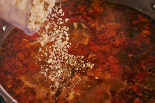 Ground walnuts added to beef soup broth
