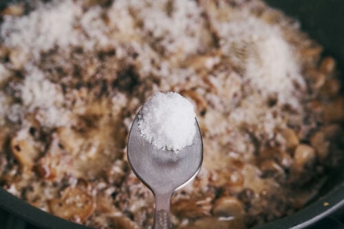 salt added to ground beef mushroom sauce