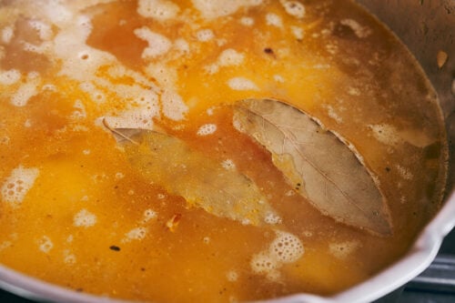 bay leaves added to potato soup