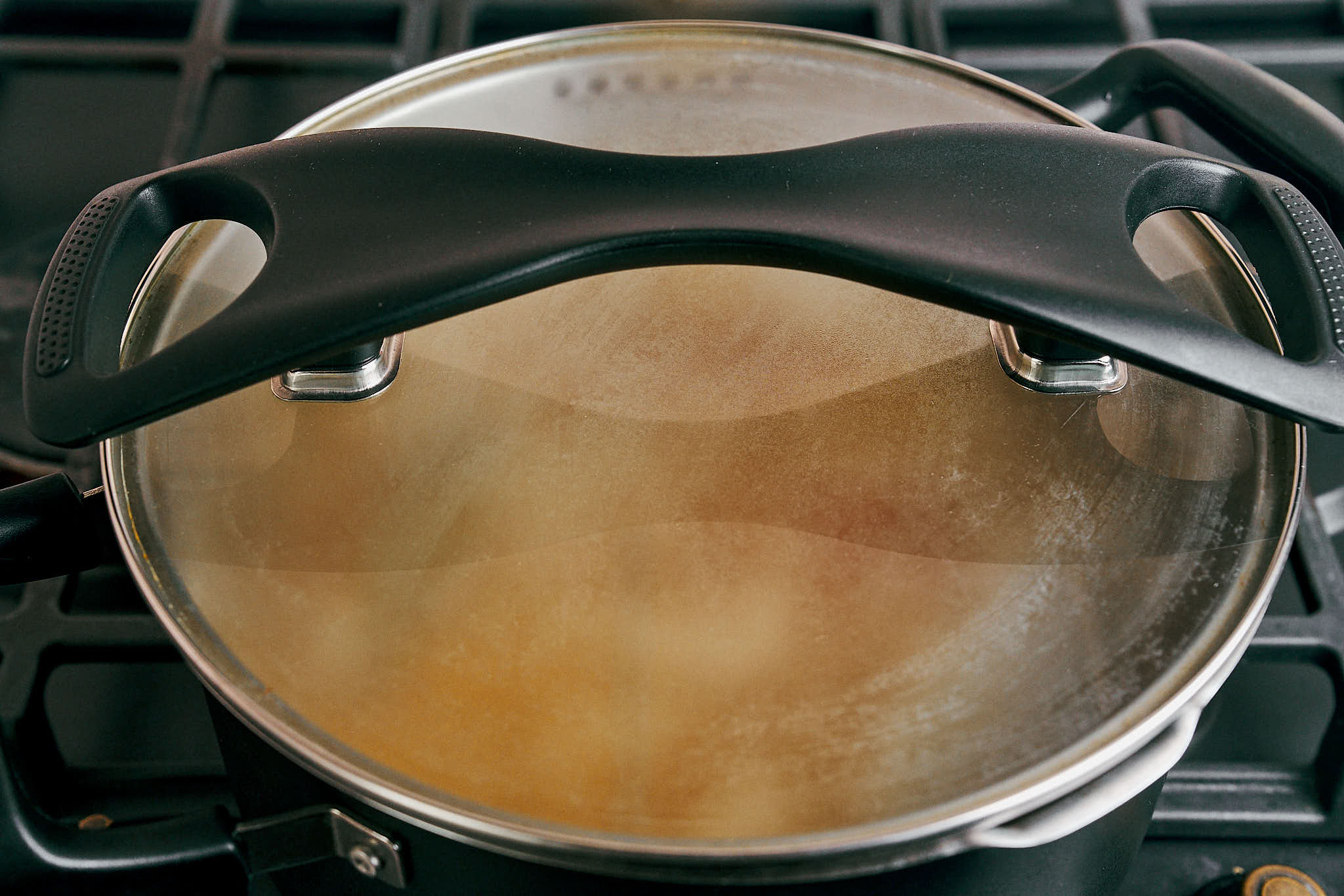 potato soup simmering in a pot