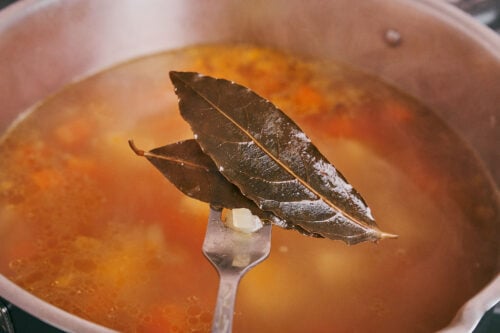removing bay leaves from potato soup