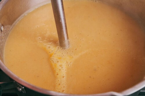 smooth blended potato soup in a pot