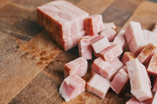 chopped bacon on a cutting board